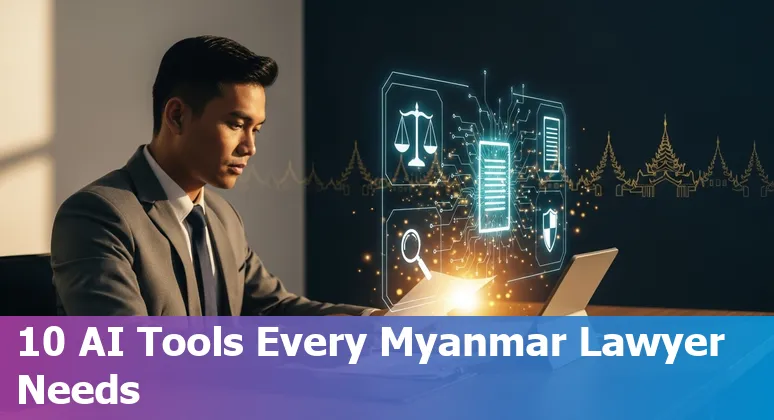 Lawyers in Myanmar using AI tools on laptops — research, contract review, and client intake workflows.