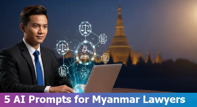 Myanmar lawyer using AI on a laptop to generate case summaries and intake forms
