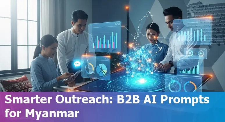 Sales professional using AI prompts on a laptop with Myanmar map and KBZPay and WavePay icons visible