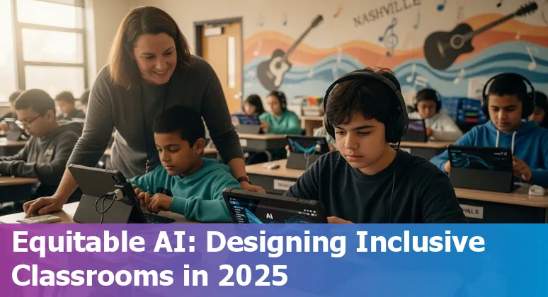 Educators and students using AI tools at a Nashville, Tennessee school workshop in 2025