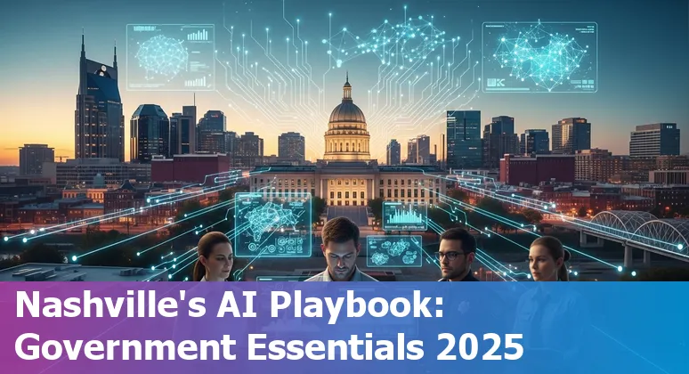 City skyline of Nashville, Tennessee with AI network overlays representing government AI adoption in Nashville, Tennessee