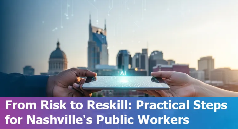 Nashville skyline with government buildings and icons representing AI automation and reskilling.