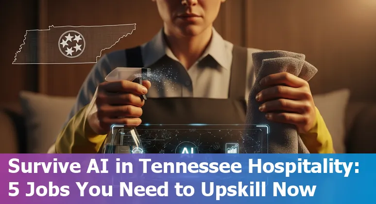 Nashville hotel lobby with staff interacting with guests and AI-driven kiosks in the background.