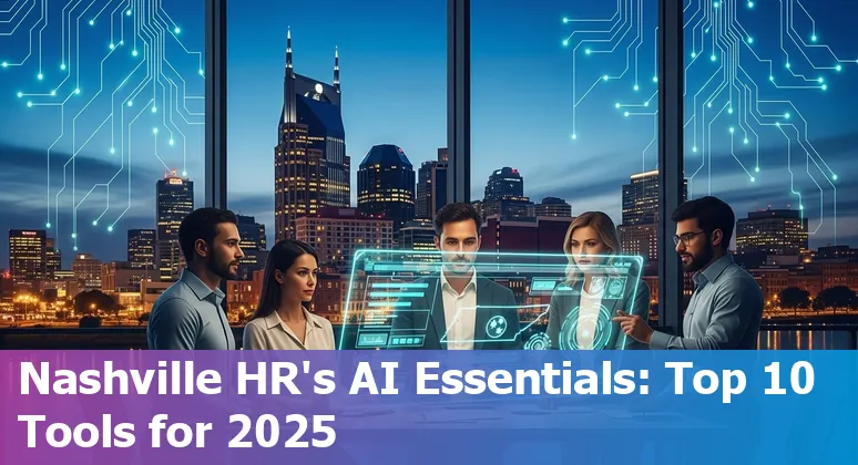 HR professional using AI tools dashboard with Nashville skyline in background