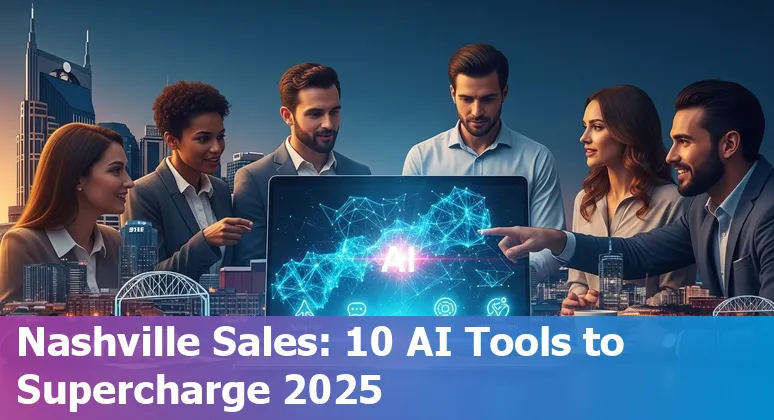 Nashville sales team using AI tools on laptop with skyline in background