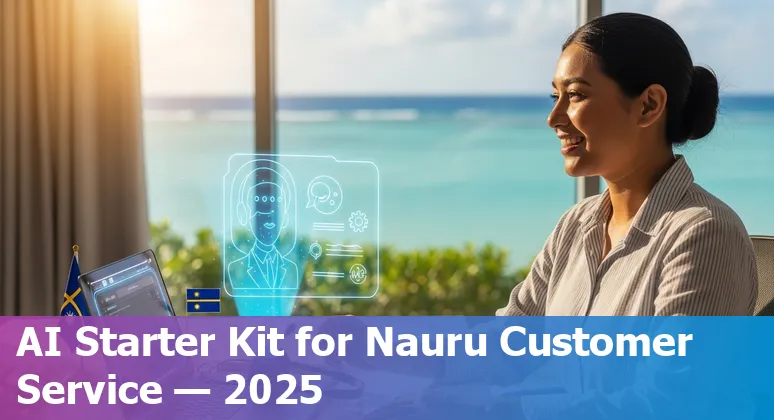 Customer service professionals in Nauru using AI chatbots and cloud tools on laptops