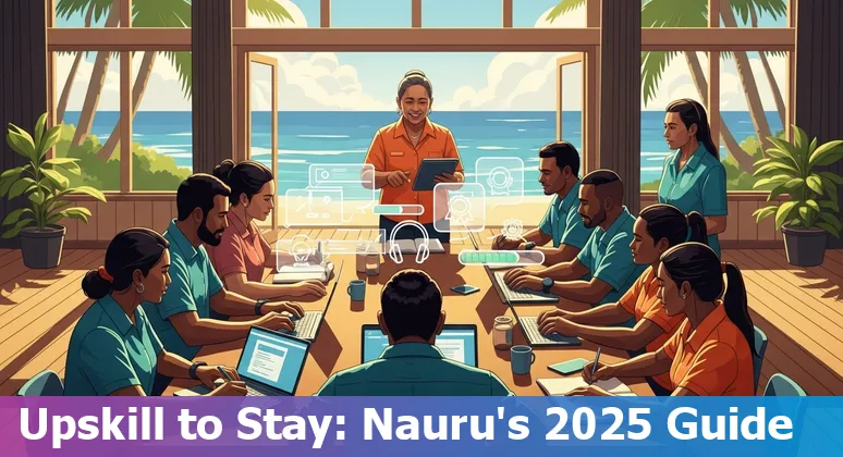 Customer service worker and AI chatbot icon overlay — guidance for Nauru in 2025