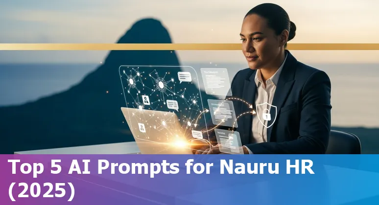 HR professional using AI prompts on a laptop with a map of Nauru in the background