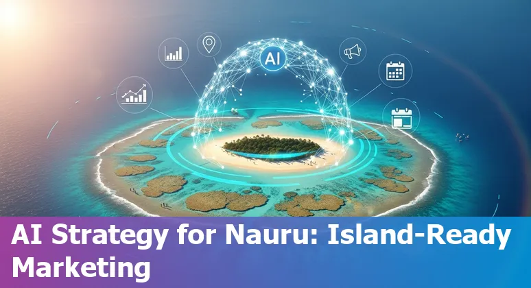 Nauru marketer using AI tools on mobile with charts and island map, 2025