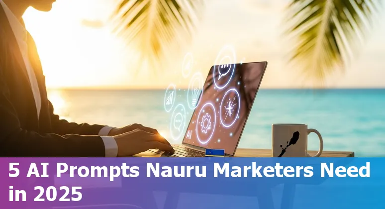 Nauru marketer using AI prompts on a smartphone with island map and social icons