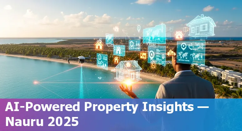 Map of Nauru with AI real estate icons (AVM, chatbots, IoT, smart contracts) illustrating AI in Nauru real estate 2025