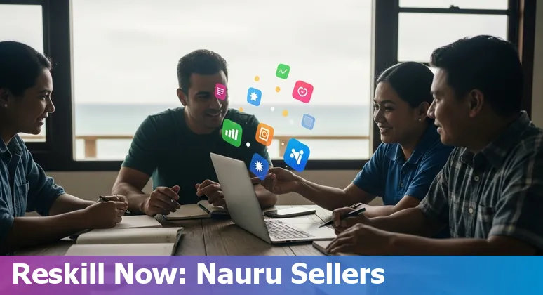 Salesperson and AI tools concept with Nauru flag—Will AI replace sales jobs in Nauru in 2025?