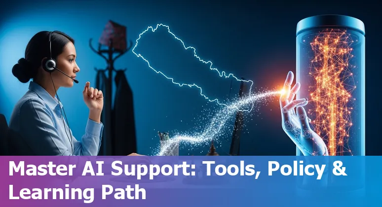 Customer service professional using AI chatbot in Nepal, 2025 – Nepali office setting