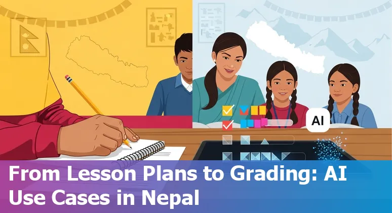 Nepali classroom using AI tools like ChatGPT, Otter.ai and Canva for lesson plans and teacher training