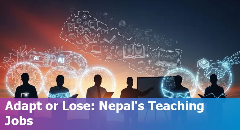 Teacher in a Kathmandu classroom using AI tools with students on laptops