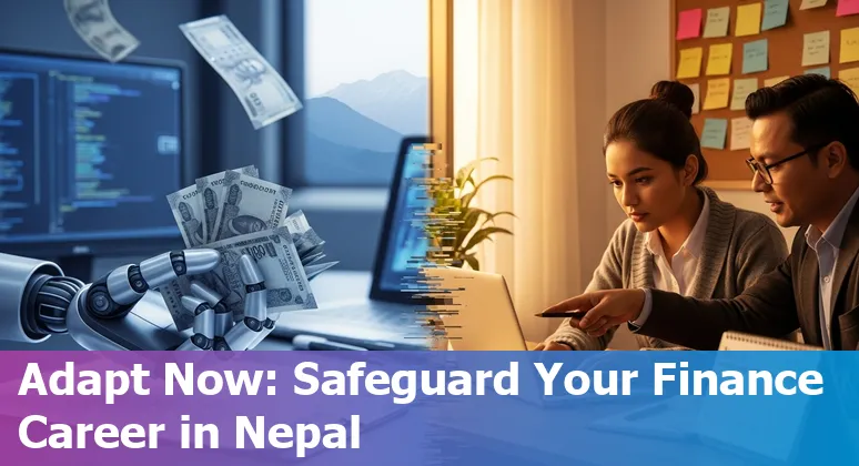 Bank teller using digital kiosk while colleague trains on AI tools in a Nepali bank branch