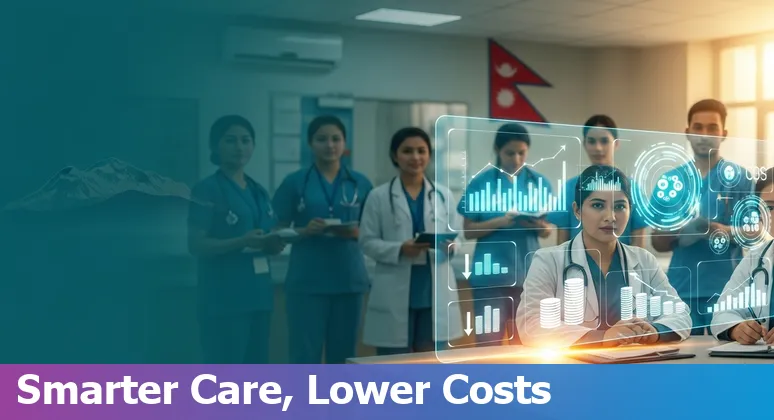 Healthcare staff using an AI dashboard in a Nepal hospital to improve efficiency and cut costs