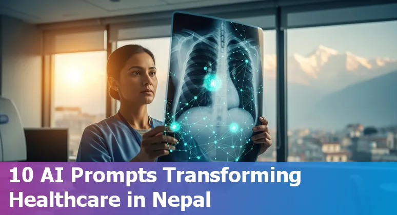 Healthcare workers using AI tools on a tablet in a Nepali clinic