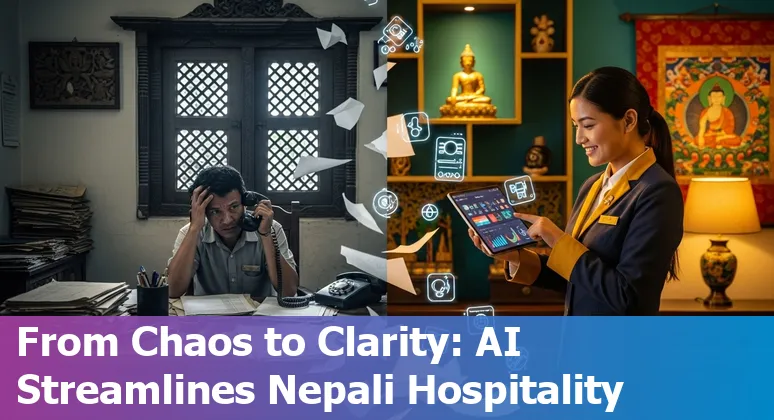 Hotel staff using AI dashboard and smart sensors in Kathmandu, Nepal
