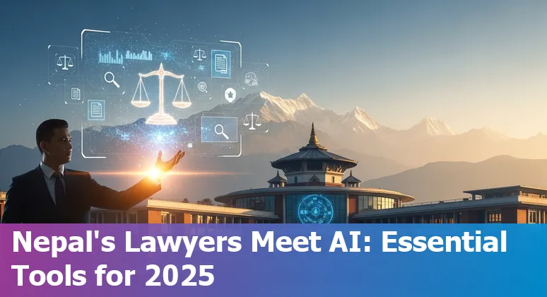 Collage of AI legal tools logos with Nepali courthouse silhouette and 2025 caption