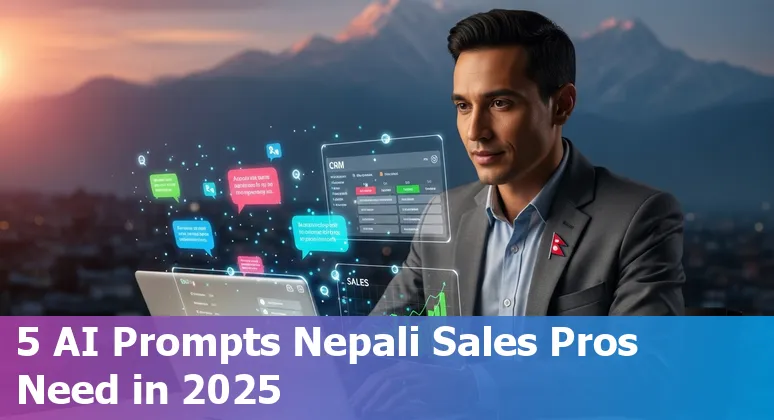 Sales professional in Nepal using AI tools ChatGPT, Google Bard, Claude, Microsoft Copilot, and Llama 2 on a laptop
