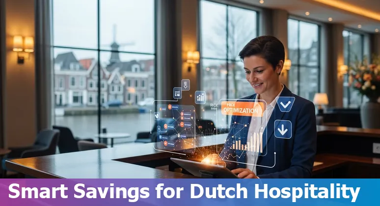 Hotel staff using an AI dashboard in a Netherlands hotel to optimize pricing, housekeeping and guest messages
