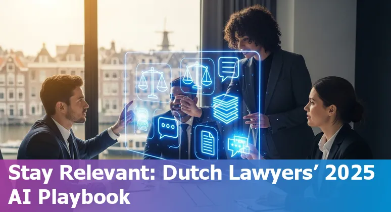 Graphic of AI and legal work in the Netherlands, 2025: lawyers, algorithms and Dutch flag imagery