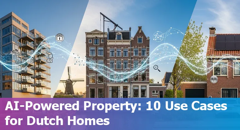 Real estate agent at laptop using AI dashboard over map of Amsterdam canal houses