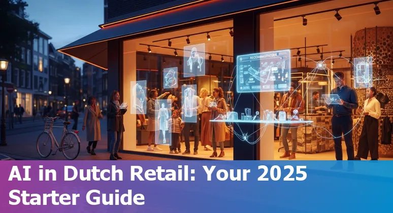 AI-driven retail dashboard with Amsterdam skyline and Dutch flag, showing metrics for retailers in the Netherlands