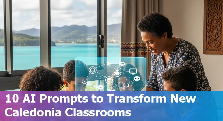 Teachers and students in Nouméa classroom using AI tools on laptops