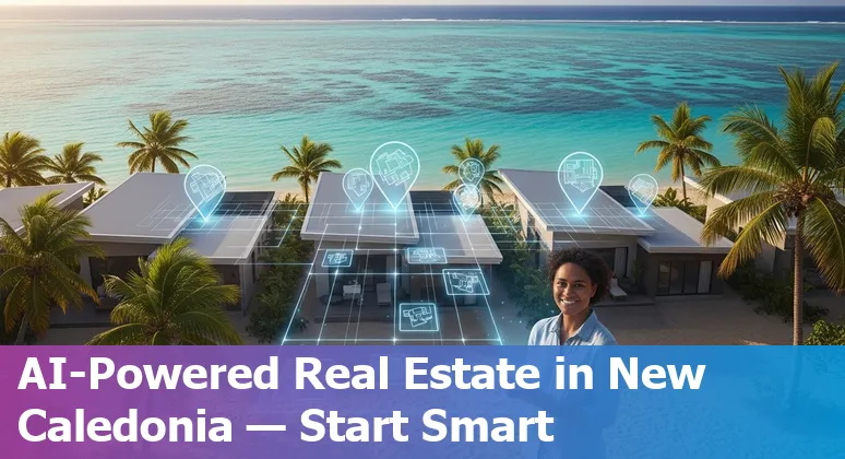 Real estate agent using AI tools on a laptop for property listings in New Caledonia, NC
