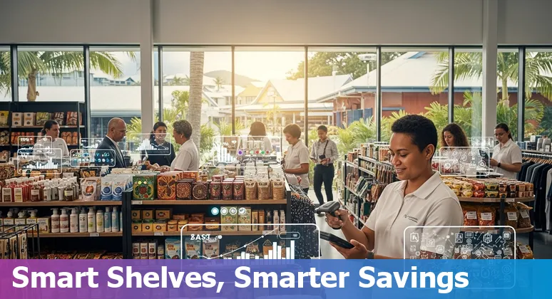 Retail team using AI dashboard to optimize inventory and energy in a New Caledonia store