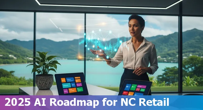 Retail AI roadmap and logistics map of New Caledonia showing inventory, shipping and sustainability for New Caledonia retailers