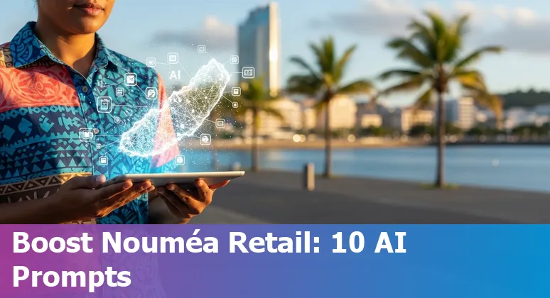 Shop assistant using AI tablet in a Nouméa retail store, showing localised product recommendations on screen