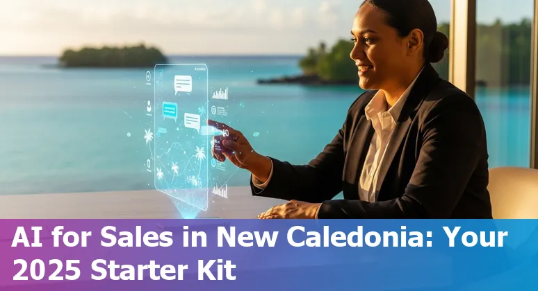 Sales professional using AI tools on a laptop in a New Caledonia office, 2025