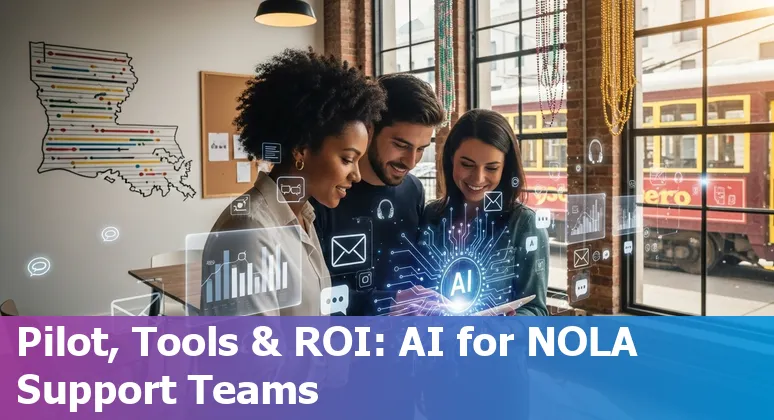 Customer service agent using AI tools in New Orleans, Louisiana skyline background image