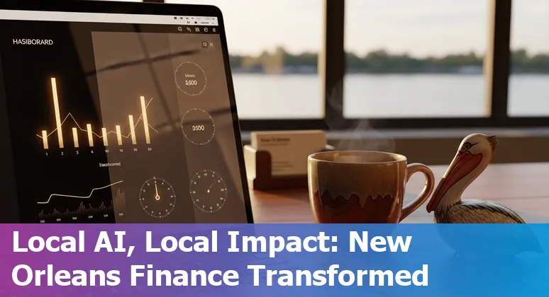 Financial services team using AI dashboard in New Orleans, Louisiana office — cost savings and efficiency chart.