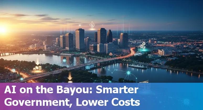 New Orleans, Louisiana cityscape with AI overlay showing data flows for government efficiency.