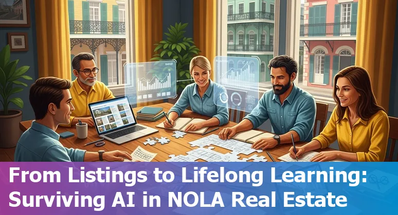 New Orleans skyline with real estate icons and AI network overlay