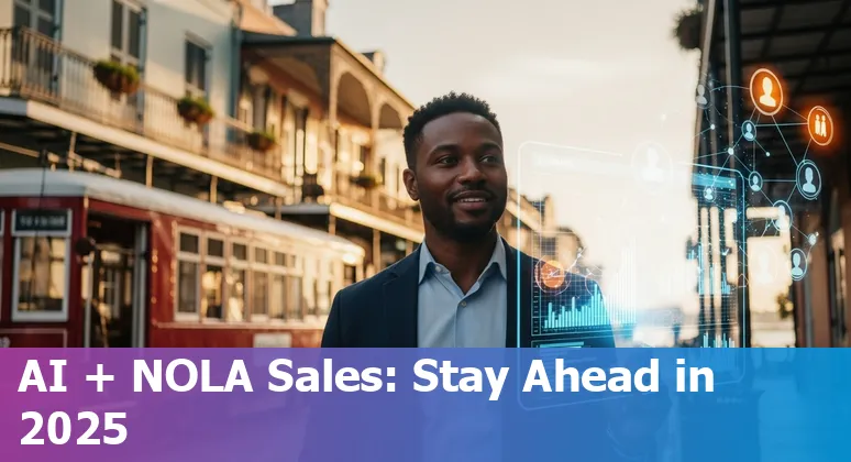 Sales rep using AI tools in New Orleans, Louisiana, US — skyline of New Orleans in background