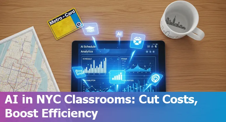 Educators using AI tools in a New York City classroom — how AI helps NYC education companies cut costs and improve efficiency in New York, US.