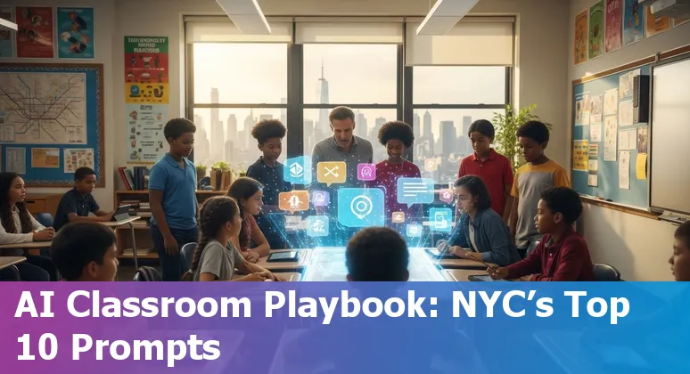 New York City classroom using AI tools on laptops with multilingual students and teacher coaching