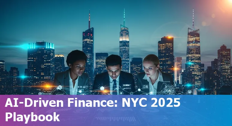 Finance professional using AI dashboard in New York City skyline office — AI in finance, New York City, 2025