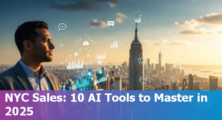 New York City sales professional using AI tools on laptop with NYC skyline in background