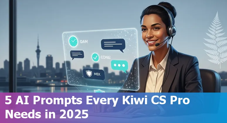Customer service agent using AI prompts on a laptop with a New Zealand map overlay