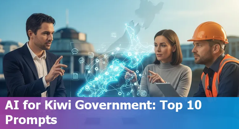 Illustration of AI icons over a map of New Zealand and government buildings representing public-sector AI use cases
