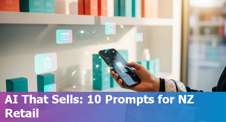 Icons showing retail AI use cases in New Zealand: inventory, forecasting, personalization, chatbots and sustainability