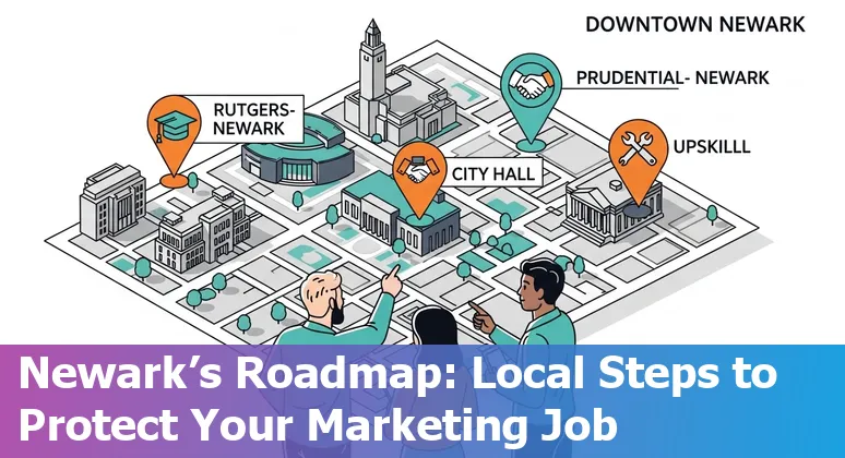 Marketing professional using AI tools in Newark, New Jersey skyline — 2025 guide
