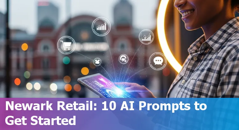 Shopper using a mobile visual search app in a Newark store near Prudential Center, with AI recommendations on screen.