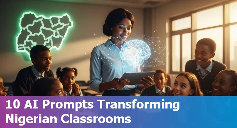Nigerian teacher using AI prompts on a tablet to prepare localized lesson plans for students